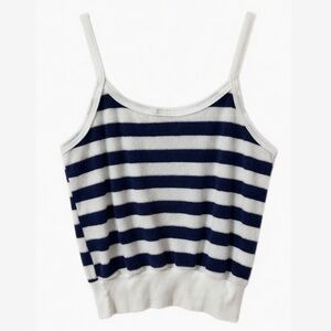 Vintage 1980’s Variety Terrycloth Striped Skinny Strap Tank Top Ribbed Waist💙🤍